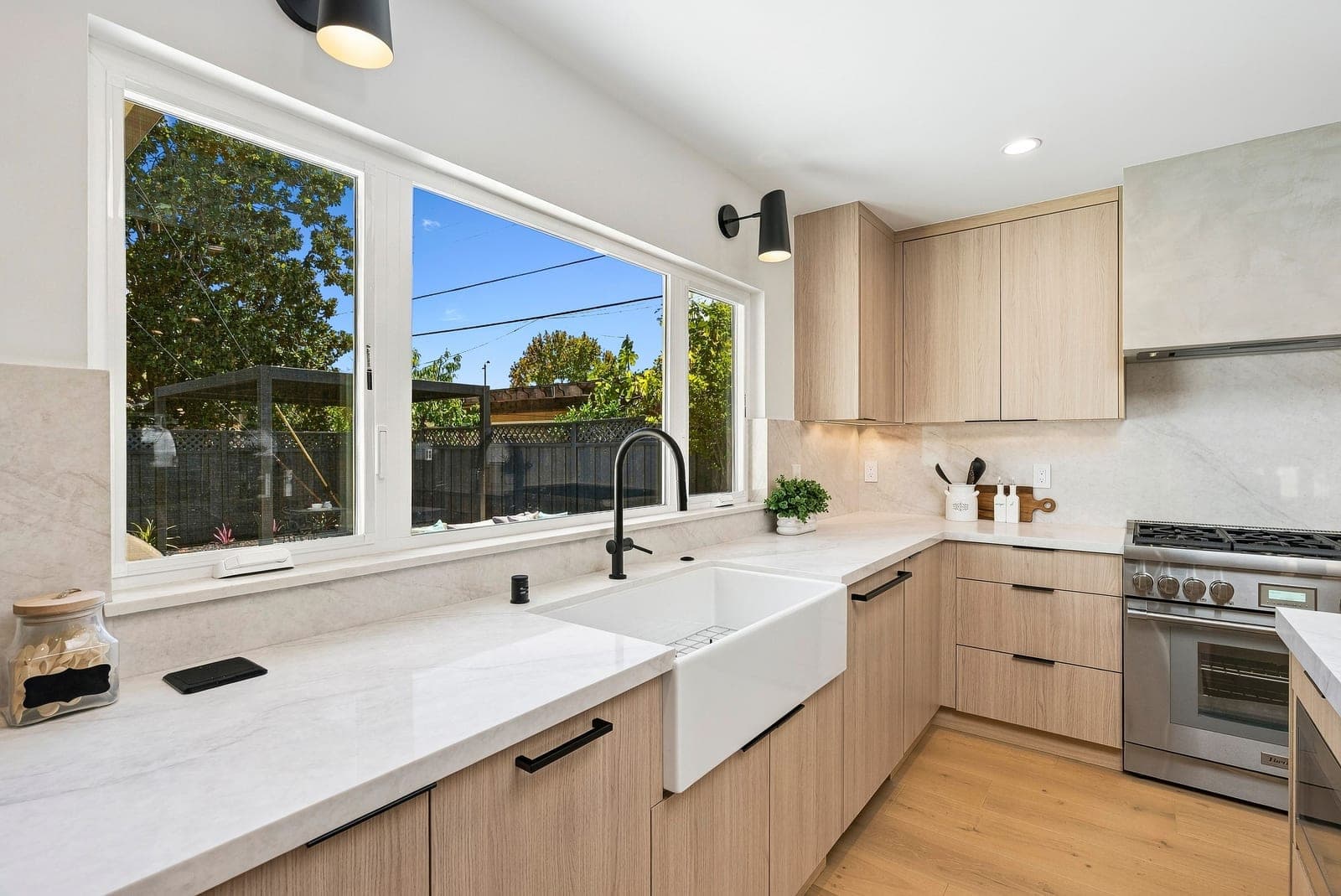 Kitchen with a farmhouse sink and picture window at 1600 Don Court